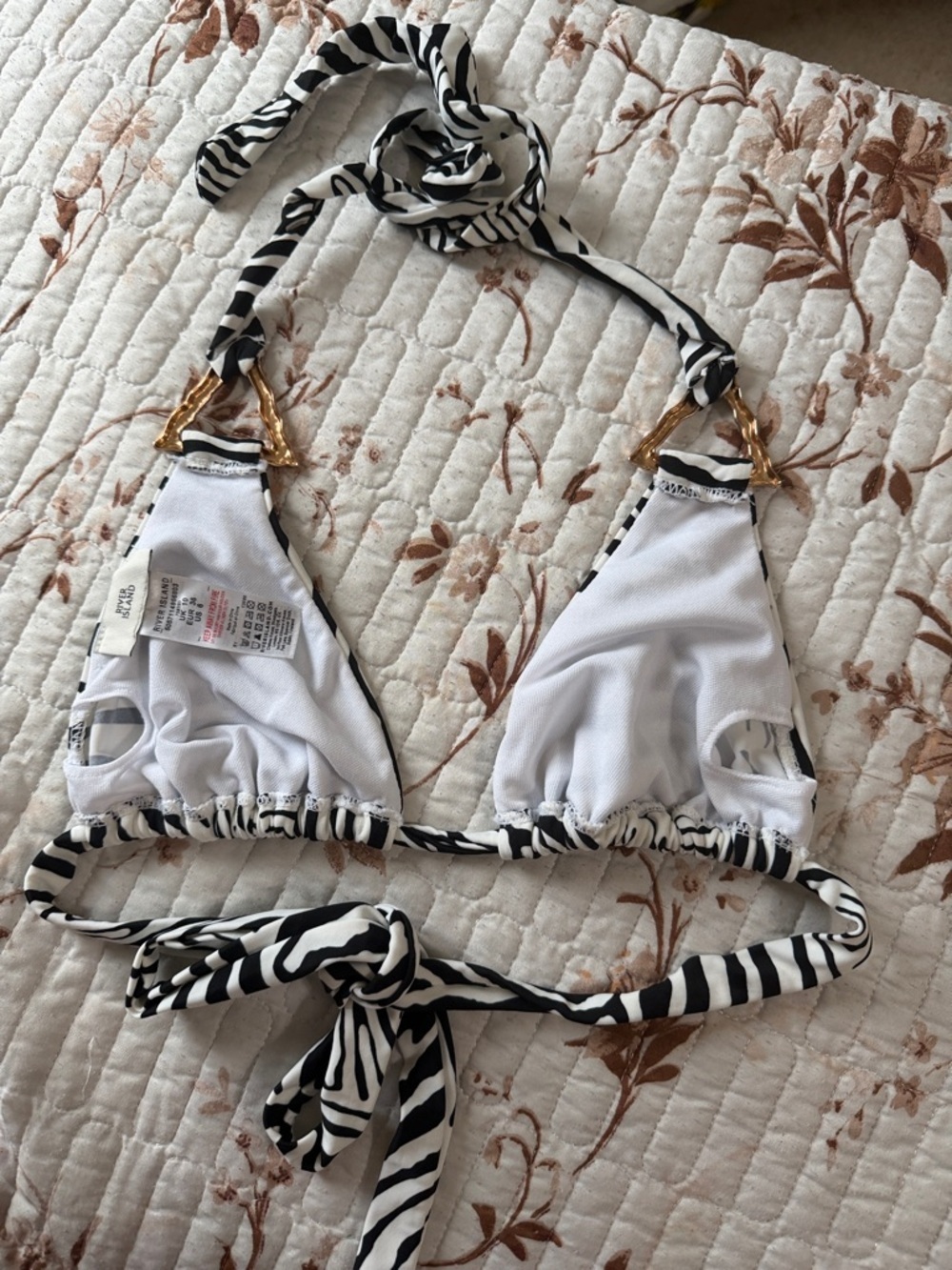 River Island Black and White Zebra Tie-Back Bikini Top - Picture 3 of 4